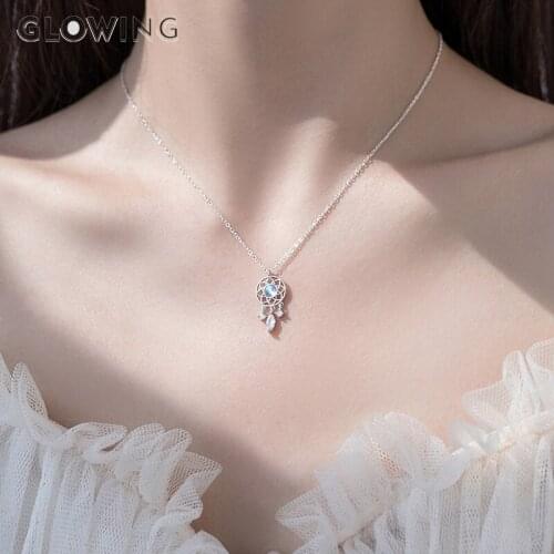 Dream Catcher Necklace for Women 925 Silver Female Ins Cold Moonstone Dream Catcher Element Clavicle Chain Tassel Pendant
