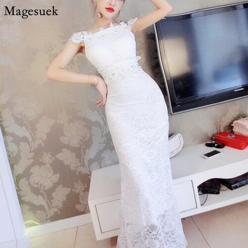 Summer Sexy Lace Solid White Dress Women 2021 Bodycon Dress Female Mermaid Wedding Party Dresses For Women Robe Vestidos 9401