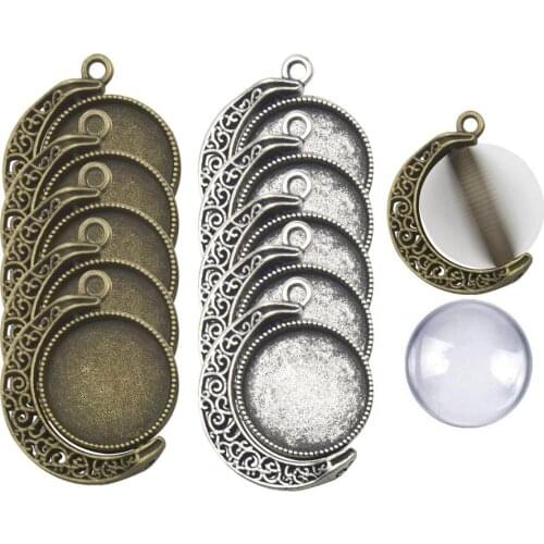 Fit 18mm Moon Rotation Double Side Round Blank Bezel Pendant Trays Base Cabochon Settings Trays Pendant Blanks Jewelry Making