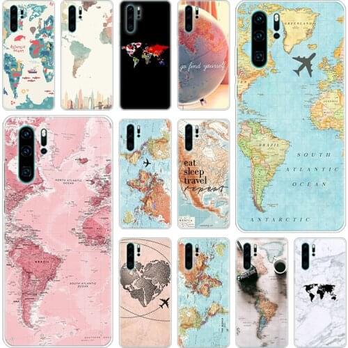 Hot World map Silicone Phone Case for Huawei P40 P30 P20 Pro P10 P8 Lite 2017 P Smart Z S Plus 2019 2020 Soft Cover