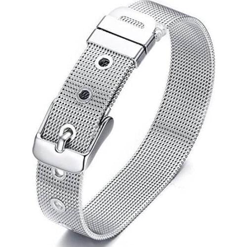 10pcs 8mm/10mm Stainless Steel Strap Metal Watch Band Bracelet For Women Men Sliding Charms Bangle