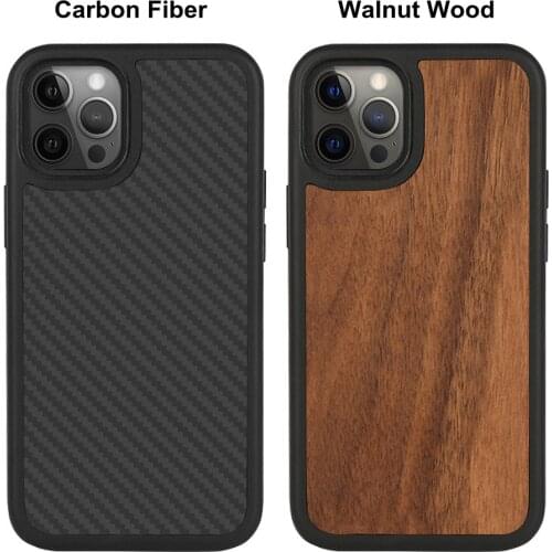 Luxury Real Pure Carbon Fiber Case For iPhone 12 Pro Max Mini Anti-fall Business Heavy Protection Wood Back Cover Funda