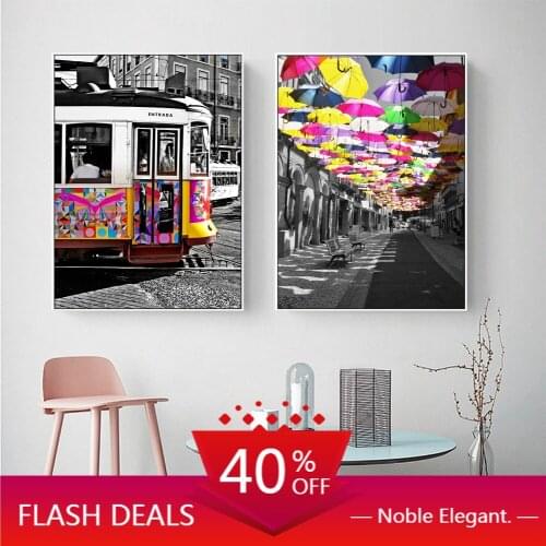 Christmas Canvas Painting Abstract European Street Painting Print Colorful Scenery Home Decor Wall Poster Painting Picture