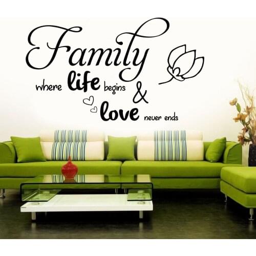 Family Where Life Begin Quote Wall Decal Family Sticker Home Living And Bed Room Decoration Removable A003314