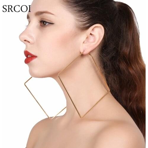 SRCOI Oversize Big Circle Hoop Earring For Women Simple Punk Style Brincos Round Square Earrings Simple Geometric Party Jewelry