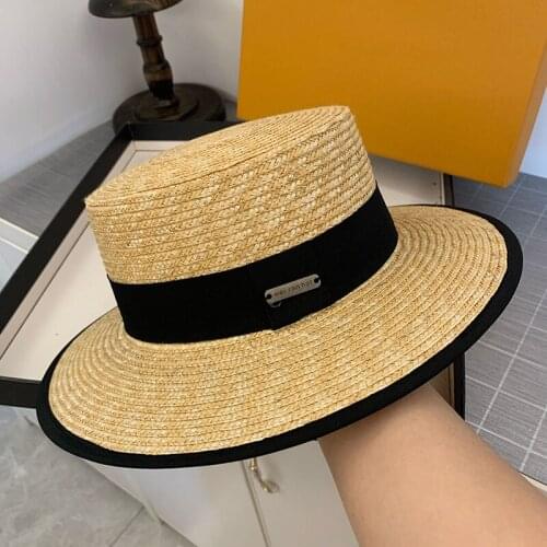 Quality Summer Female Hat Beach Straw Hat Panama Ladies Cap Fashionable Handmade Casual Flat Wide Brim Sun Hats For Women 2021