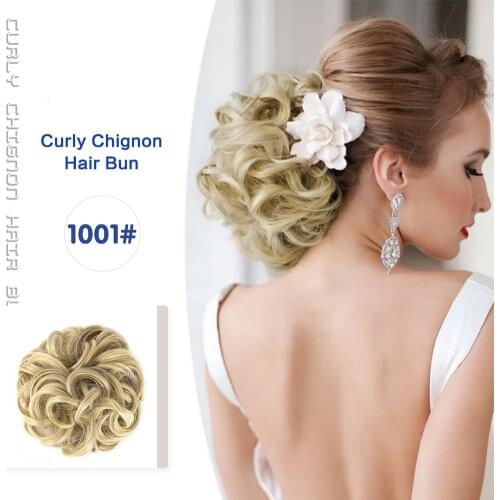 Neitsi Synthetic Curly Chignon Messy Scrunchie Elastic Rubber Band Hair Buns Wrap on Ponytail Natural Fake Hair Blonde Grey