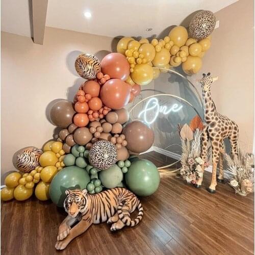 Jungle Decoration Balloon Arch Sage Green Balloons Garland Animal stripe Foil Balloons Birthday Balloon First Baby Shower Party