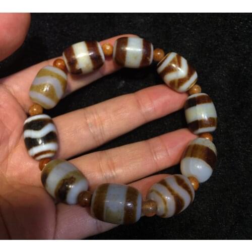 Unique Style LKbrother Sauces Magic Power Tibetan old Agate Water Wave Buddha Medicine dZi Bead Bracelet Totem