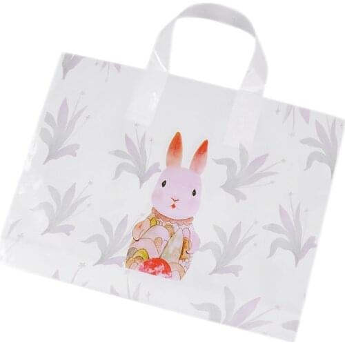 50Pcs Thicker Large Plastic Bag Rabbit Pattern with Handles Clothing Store Shopping Bag Wedding Gift Packaging Bag
