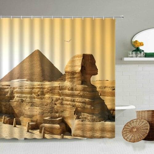 Ancient Egyptian Pyramids Shower Curtain Desert Camel Famous Architectural Attractions Bathroom Waterproof Cloth Screen Washable