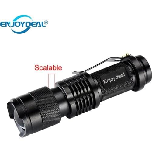 New Arrival Mini 2000 Lumens Bright Q5 LED Adjustable Zoom Focus Flashlight Torch Lamp Light Black For AA/14500 Battery Top