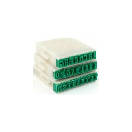 Green Off White Hard Plastic Rubber 26pcs Alphabet Stamp 8mm Wide