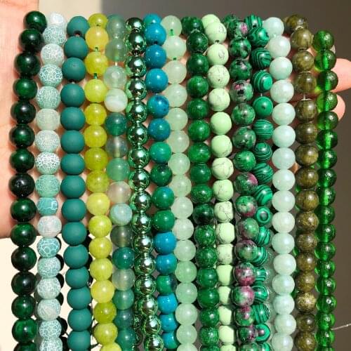 Green Jades Peridot Turquoises Agates Malachite Round Beads Natural Stone Beads for Jewelry Making DIY Bracelets Necklaces 15