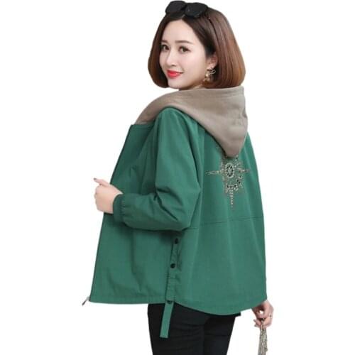 2021 Autumn Womens Coat Hooded Jacket Long Sleeve Zipper Pockets Casual Windbreaker Basic Outerwear Plus Size 4XL