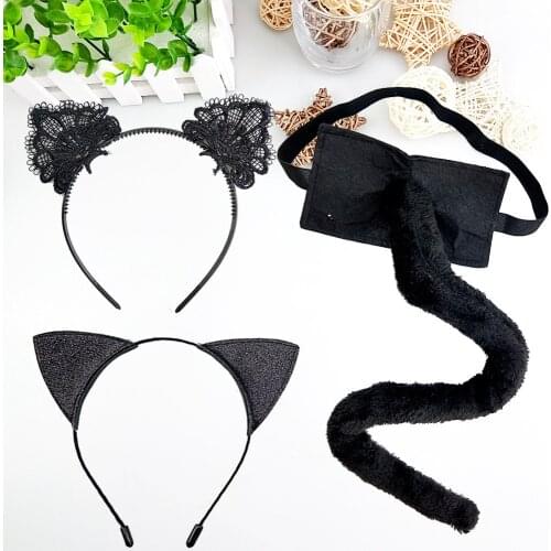 Women Girl Anime Fox Cat Plush Ear Tail Headband Housekeeper Waitress Maid Set Cosplay Costume Props Christmas
