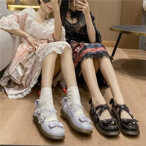 Sweet Girls Star Cross Buckle Lace Kawaii Tea Party Japanese Cute Anime Lolita Shoes Round Toe Women Jk Uniform Shoes Low Heel