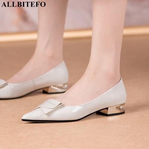 ALLBITEFO Size 34-42 Pointed Toe Full Genuine Leather Women High Heel Shoes Street Pumps Spring Fashion Women Heels Shoes