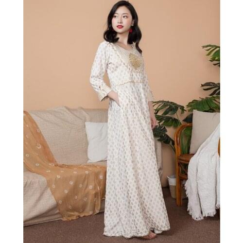 2019 New India Salwar Kameez Sets Fashion Woman Ethnic Styles Printing Costume Cotton Dress Spring Summer Lady Long Dress