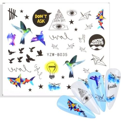 1 Sheet Nail Sticker Devils Eye Peace Bird Thousand Paper Cranes Wavy Line Water Transfer Slider For Nails Art Decorations