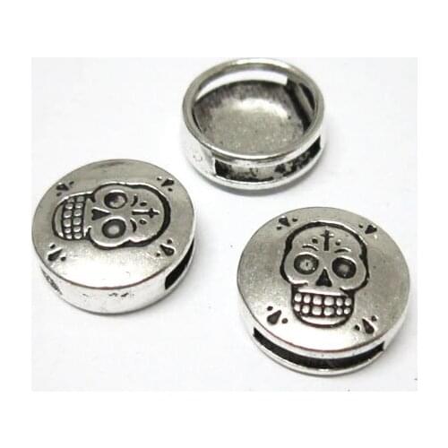 10mm Flat leather Skull sliders 10x2mm leather bracelet findings -FF42