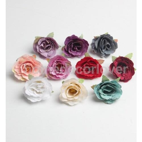10pcs 5cm Artificial Silk Rose Flower Head for Wedding Decor Purplish Red