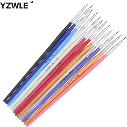 WUF 12 Pcs/Pack Colorful Nail Art Brush Tiny Acrylic Nail Art Tips Liner Painting Drawing Pen Nail Brush Pen Tools 36