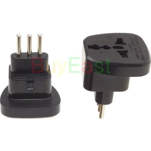 2 X Italian Uruguay 3 -Pin Type L Input Travel Adapter Multi Outlet AU/UK/EU/GE/US AC100~250V 10A With Safety Shutter Black