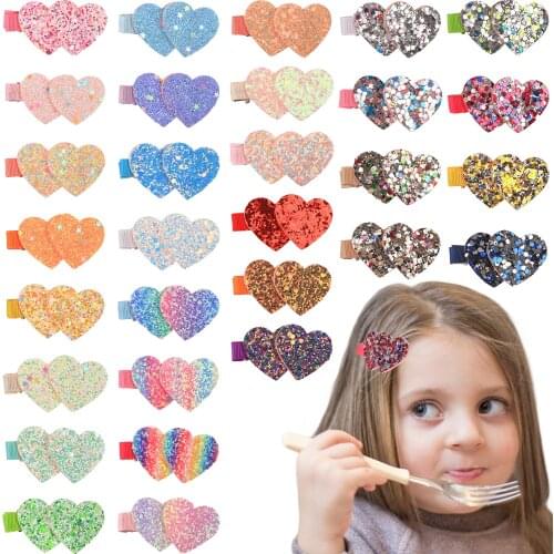 30 Pcs/set Girls Mini Sweet Hair Claw Heart Clips Kids Rainbow Glitter Shiny 2.5 Inch Small Children Barrettes Baby Hairpins