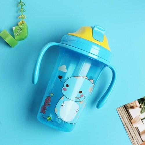 300ml Cartoon Cute Travel Portable Handle Drink Water Straw Bottle Cup Plastic Ttle for Baby Kid Children Student Creative Gift