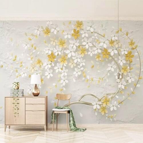 3D Wallpaper Modern Stereo Small Fresh Lemon Yellow Flowers Photo Wall Murals Living Room TV Sofa Background Wall Painting Decor