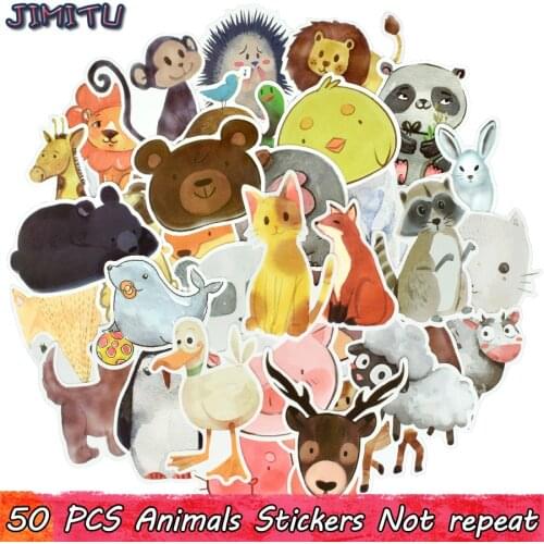 50 PCS Watercolor Animal Sticker Cute Cartoon Educational Toy Stickers Gift for Kids DIY Laptop Suitcase Bicycle Fridge Guitar