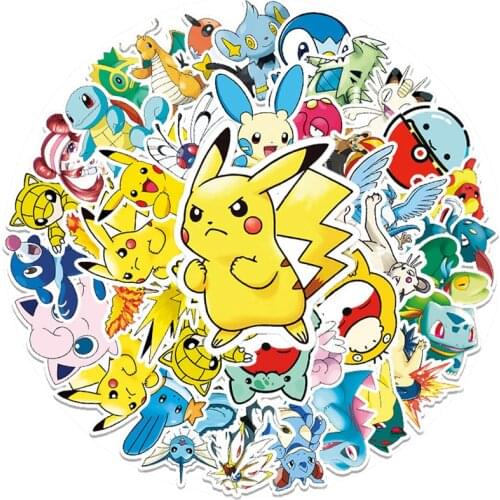 50Pcs Cartoon Pokemon Pikachu Stickers Waterproof Luggage Skateboard Guitar Laptop Kawaii Anime Graffiti Sticker Funny Kids Toys