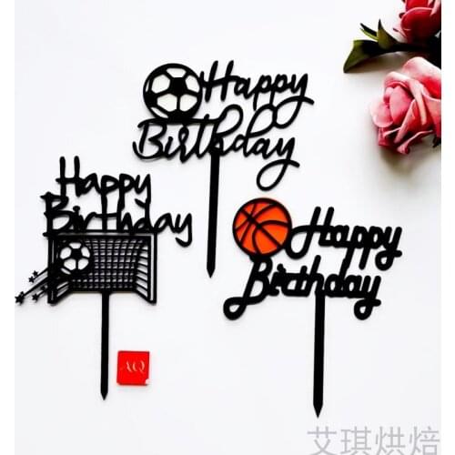 Acrylic Football Basketball Happy Birthday Cupcake Topper Cute Sport Fans Cake Topper For Boys Birthday Party Dessert