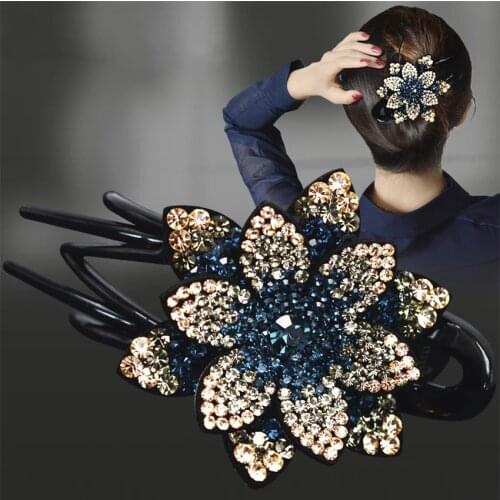 Shiny Rhinestone Flower Hair Claw Clips Acrylic Duckbill Hairpin Female Barrettes Ponytail Hair Accessories for Women Headwear