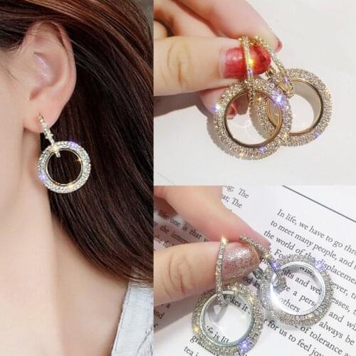 Bling Bling Full Crystal Hoop Earrings 2019 Hesiod Luxury Gold Color Double Circle Hoop Earring for Women Wedding Bridal Jewelry