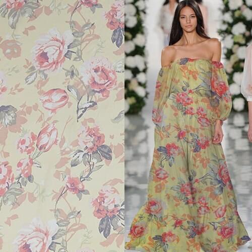 Pure silk crinkle georgette gauze fabric floral design transparent,SCG436