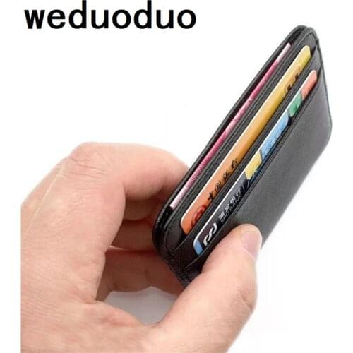 Weduoduo Brand Card Holders Genuine Leather Credit Card Holders Classic Black Bank Card Organizer Cases Mini Men Coin Pocket