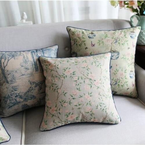 DUNXDECO Cushion Cover Decorative Pillow Case Cojines Artistic Country Style Flora Birds Geometric Garden Sofa Chair Cushion