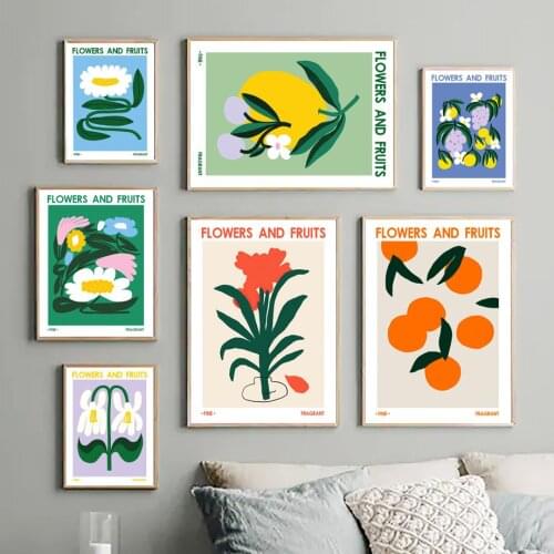 Nordic Canvas Painting Abstract Lemon Pear Orange Leaf Vintage Flower Wall Art Posters And Prints Pictures For Modern Home Decor