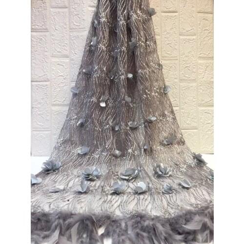 French Net Stones Lace Fabric 3D Flowers Embroidered African Tulle Lace Fabric African Beaded Lace Fabric For Wedding ZX31861