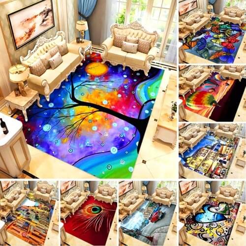 Doormat Kitchen Carpet Anti-Slip Nordic Style Colorful Psychedelic Butterfly Tree Living Room Door Floor Room Dustproof Mats