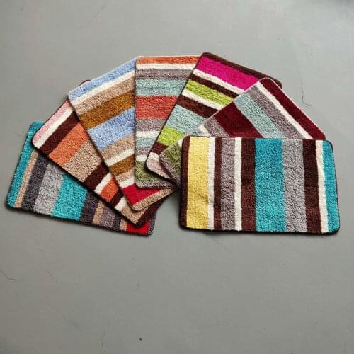 Household Decor Rugs Rectangle Color Matching Stripe Bathroom Kitchen Water Absorption Anti-slip Durable Plush Ground Mat
