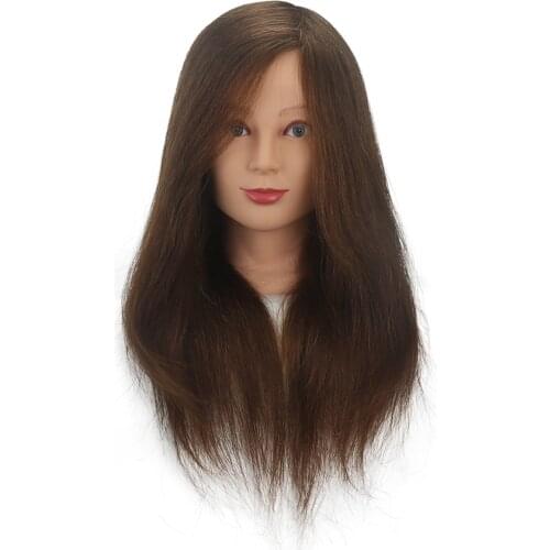 Mannequin for hairstyles 16/18 inch 100% real hair black brown hairdresser training head model mannequin with long hairstyle