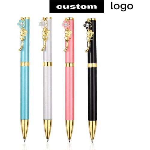 Metal Pearl Flower Pen Ballpoint Pen Gift Pen Office Supplies Lettering Engraved Name Custom LOGO Stationery Wholesale