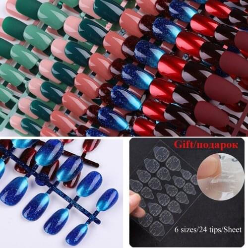 24pcs Reusable False Nail Artificial Tips Full Cover for Decorated Stiletto with Design Press On Nails Art Fake Extension Tips