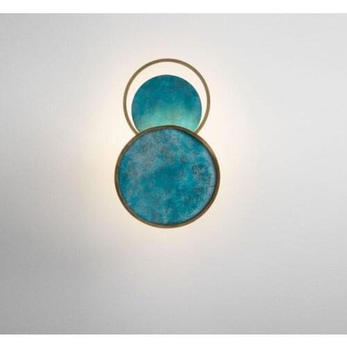 Post Modern Light Luxury Blue Glass Wall Lamp Background WallHall Bedside Lamp Designer Round Wall Lamp Bedroom Living Room