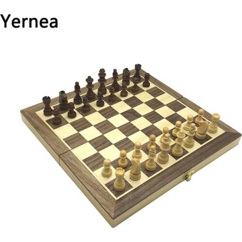 Yernea New Magnetic Chess Games Wooden Chessboard Outdoor Chess Set Games Solid Wood Chess Pieces Magnetic Folding Chessboard