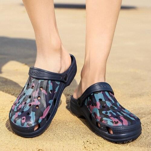 New Men Camouflage Sport Sandals Slingback Soft Bottom Anti-skidding Slipper Flip flops EVN Holes Beach Black White Plus Sz 2021