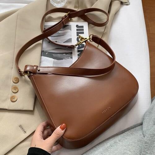 Solid Simple Womens Shoulder Bag Small Vintage Branded Designer Baguette Crossbody Bag PU Leather Fashion Handbags Female